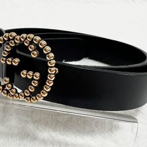 GUCCI Black Leather Belt with Gold Studded Buckle
